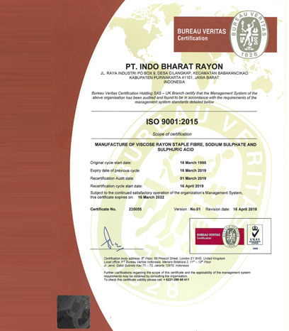 ISO 9001:2015 - PT Indo Bharat Rayon