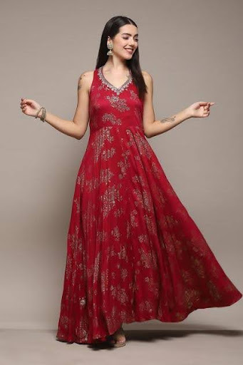 cherry red flared printed dress